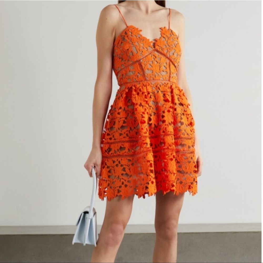 SELF-PORTRAIT Flared Macram'e and Ladder-Lace mini dress Size 12UK